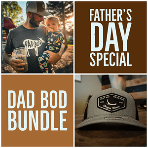 Open image in slideshow, DadBod Shirt &amp; Heather Grey / Black Can&#39;t Eat The Horns Hat Combo
