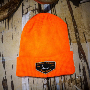 Open image in slideshow, Can&#39;t Eat The Horns Knit Hunting Hat
