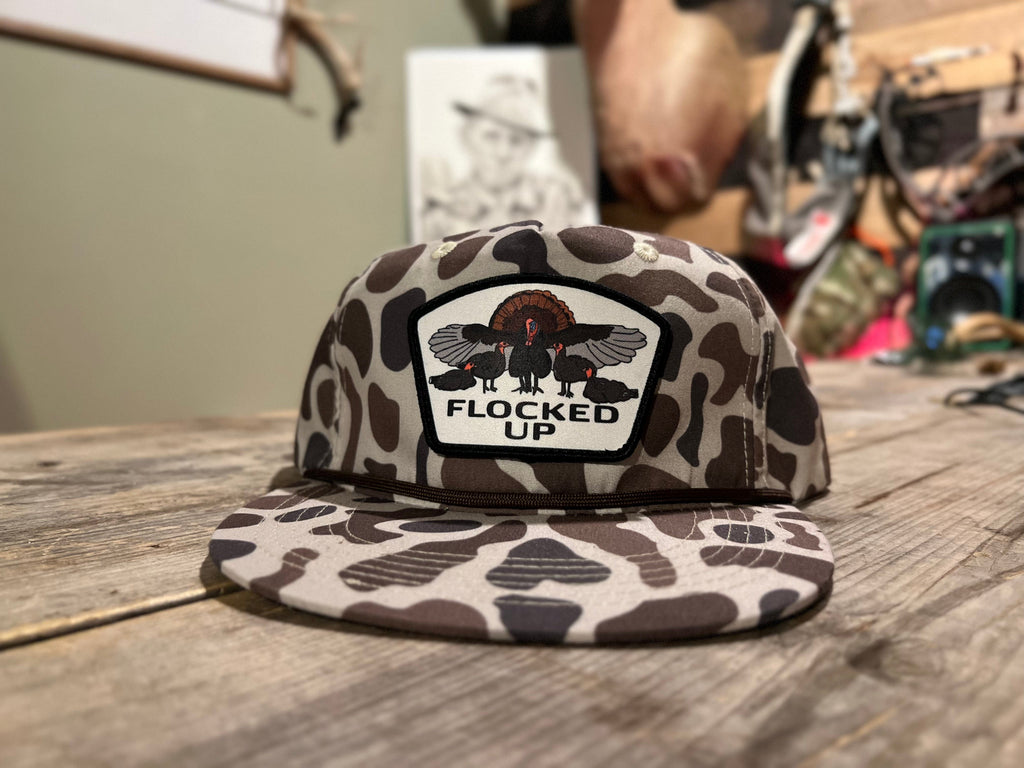 Flocked up camo turkey killing hat