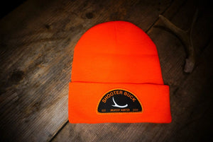 Open image in slideshow, Blaze orange knit shooter buck hat
