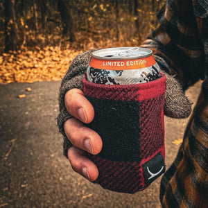 Fleece buffalo plaid can cooler 